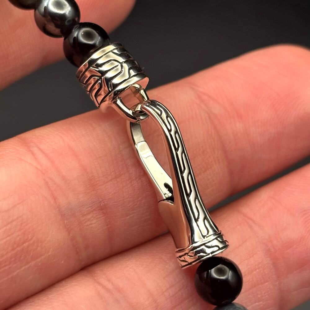 John Hardy Men’s Sterling Silver Beaded Bracelet Onyx Eagle Eye Hematite NIBWT - Picture 14 of 16